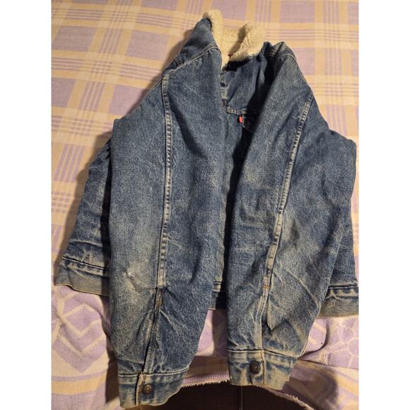 Vintage LEVIS Sherpa Lined Denim Jean Trucker Jacket 42 L Faded USA 71608 0216 - Picture 13 of 16